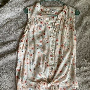 Floral Tie Front Sleeveless Blouse